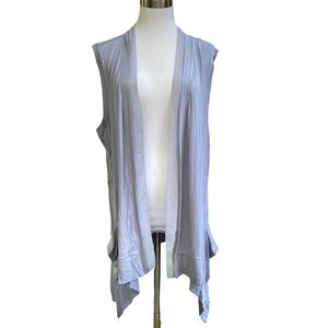 LOGO by Lori Goldstein Womens Vest Chiffon Trim Gray XL Tunic Top Sleeve…